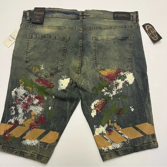 FWRD Denim Men’s Ice Blue Slim Fit Splash Jean Stretch Shorts Sz 40 New - Picture 2 of 7